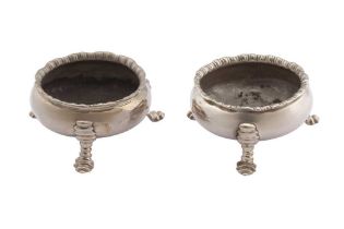 A PAIR OF GEORGE II STERLING SILVER SALTS, LONDON 1747 maker’s mark obscured but probably by I.W in