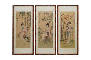THREE CHINESE INK AND COLOUR ON SILK PAINTINGS