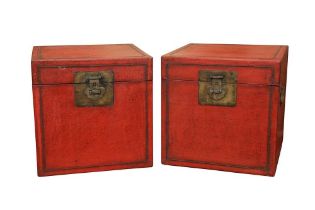 A PAIR OF CHINESE LACQUERED TRUNKS