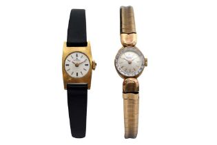 AN 18CT CASED LADIES BUCHERER WATCH AND A 9CT LADIES ROTARY WATCH