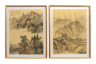 SEVEN CHINESE INK AND COLOUR ON SILK PAINTINGS