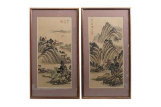 FIVE CHINESE INK AND COLOUR ON SILK PAINTINGS