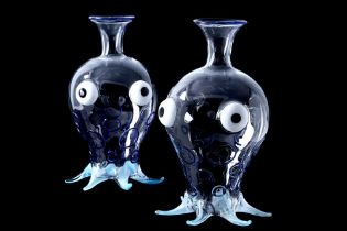 A PAIR OF MASSIMO LUNARDON GLASS OCTOPUS CARAFES
