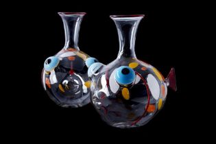 A PAIR OF MASSIMO LUNARDON GLASS FISH CARAFES