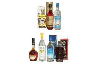 Assorted Rum and Other Spirits: 1812, Old Monk, Courvoisier etc, seven bottles