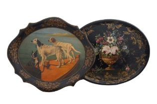 TWO VICTOIAN EBONISED PAPIER MACHE TRAYS