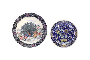 TWO 20TH-CENTURY POTTERY DISHES WITH FLORAL DECOR Iran and China, 20th century