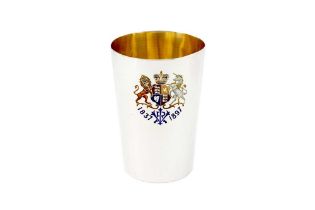 A Victorian sterling silver and enamel Royal commemorative beaker, London 1897 by Lion Alfred Cricht