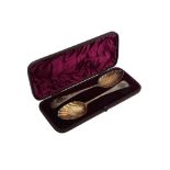 A CASED PAIR OF GEORGE III STERLING SILVER TABLESPOONS, LONDON 1799 BY DUNCAN URQUHART AND NAPHTALI