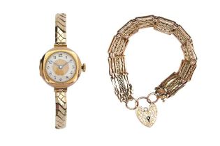 A GATE BRACELET AND A LADIES WRISTWATCH