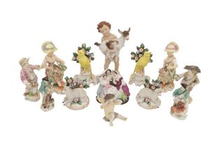 A GROUP OF TWELVE CONTINENTAL PORCELAIN FIGURES & ANIMALS