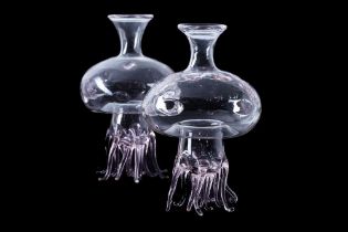 A PAIR OF MASSIMO LUNARDON GLASS JELLYFISH DECANTERS