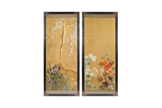 A PAIR OF JAPANESE EMBROIDERED SILK PANELS