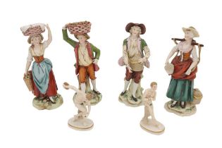 A GROUP OF SIX LATE 19TH OR EARLY 20TH CENTURY CAPODIMONTE PORCLAIN FIGURES