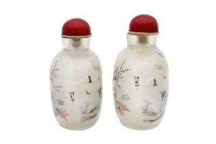 A PAIR OF CHINESE INSIDE-PAINTED GLASS SNUFF BOTTLES