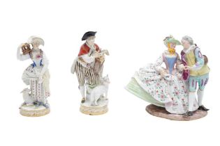 A PAIR OF MEISSEN PORCELAIN FIGURES OF A YOUNG SHEPERD AND A SHEPHERDESS