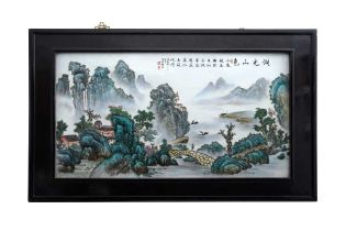 A LARGE CHINESE FAMILLE-ROSE 'LANDSCAPE' PLAQUE