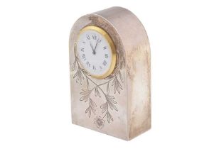 An Elizabeth II sterling silver cased desk clock, London 1994 by OJSM View at The Barley Mow Centre