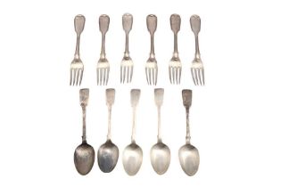 A SET OF SIX VICTORIAN STERLING SILVER TABLEFORKS, LONDON 1851 BY ROBERT WALLIS View at The Barley M