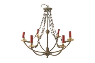 A CONTEMPORARY BRONZE SIX BRANCH CHANDELIER