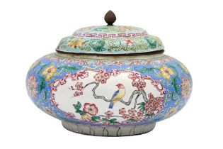 A CHINESE CANTON ENAMEL POT AND COVER