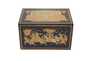 A CHINESE LACQUERED TEA CADDY