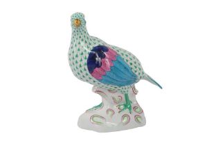 A HEREND PORCELAIN FISHNET FIGURE OF A PARTRIDGE, 20TH CENTURY