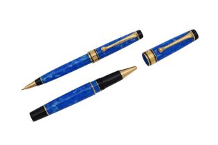 AN AURORA OPTIMA MARE LE BLUE ROLLERBALL PEN AND MECHANICAL PENCIL