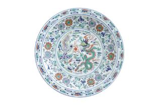 A LARGE CHINESE DOUCAI 'DRAGON AND PHOENIX' DISH