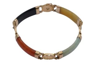 A MULTI COLOURED JADE BRACELET