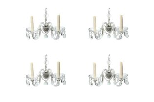 A SET OF FOUR CRYSTAL TWIN BRANCH WALL SCONCES, 20TH CENTURY