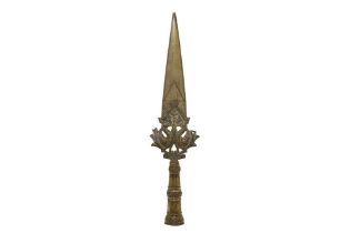 AN INDIAN BRASS CEREMONIAL SPEAR HEAD