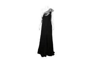 Valentino Black Crepe One Shoulder Gown - Size 12