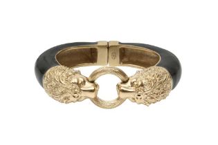 Chanel Black CC Lion Head Cuff Bracelet