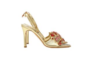 Roberto Cavalli Gold Embellished Sling Back Sandal - Size 37