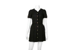 Dolce & Gabbana Black Boucle Short Sleeve Dress - Size 36