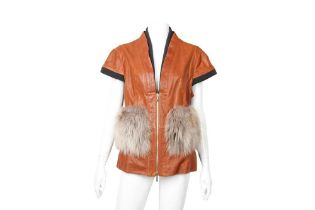 Fendi Chestnut Leather Short Sleeve Jacket - Size 42