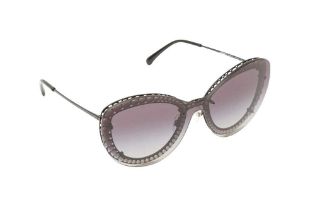 Chanel Black Rimless Pearl Butterfly Sunglasses