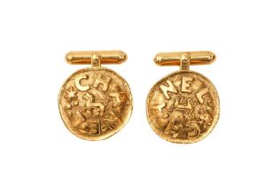 Chanel Round Lion Relief Cufflinks