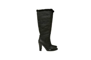 Bottega Veneta Black Shearling Long Heeled Boot - Size 38.5