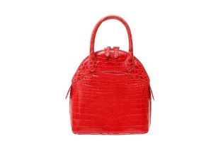 λ Asprey Raspberry Crocodile Small Top Handle Bag