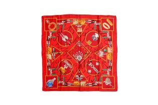 Cartier Red Jewel Print Silk Scarf