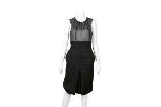 Chanel Black Wool Tweed Sleeveless Dress - Size 38