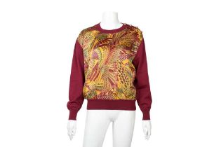 Salvatore Ferragamo Magenta Knit Silk Panel Sweater - Size S