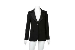 Chanel Black Wool Crepe Tuxedo Jacket - Size 38