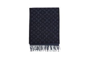 Louis Vuitton Navy Wool Monogram Gradient Scarf