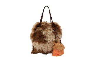 Prada Brown Montone Shearling Tote Bag