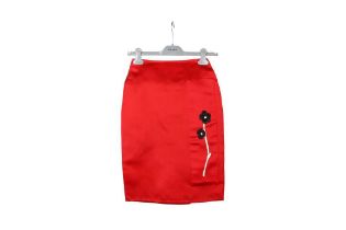 Prada Red Silk Applique Pencil Skirt - Size 38