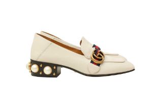 Gucci Ivory Peyton Pearl Heeled Loafer - Size 36.5