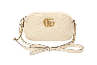 Gucci White GG Small Marmont Matelassé Camera Bag
